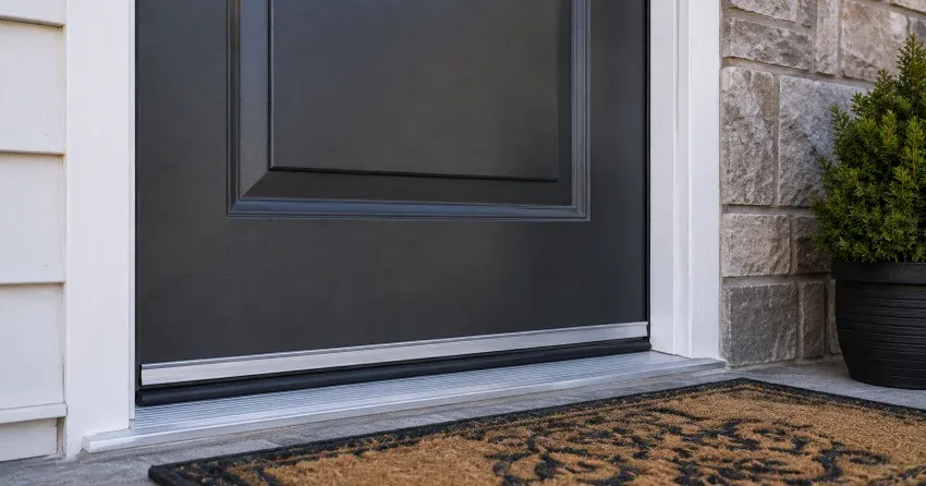 technician replacing worn door weatherstripping in Bradford home