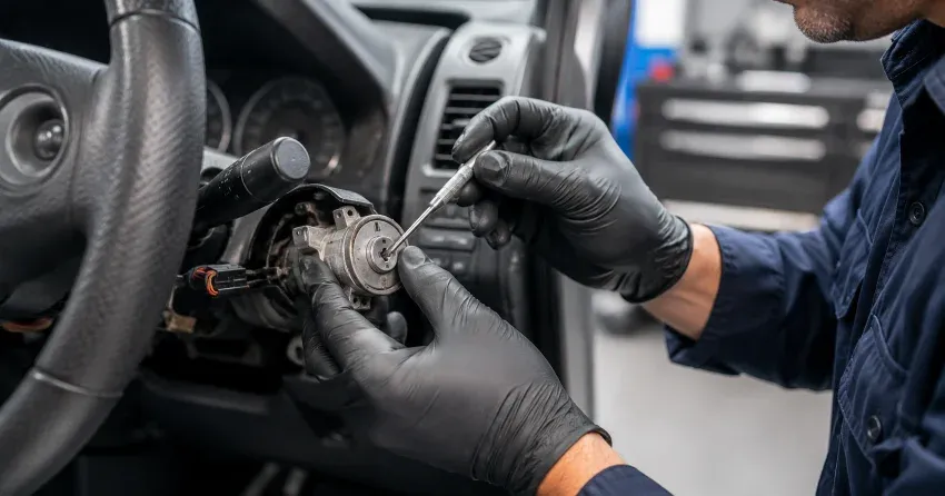 technician diagnosing an ignition lock repair issue in Dunkerron, Bradford