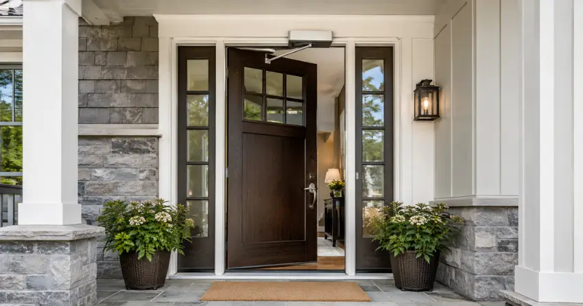 residential automatic door opener installed on exterior entry door in Bradford