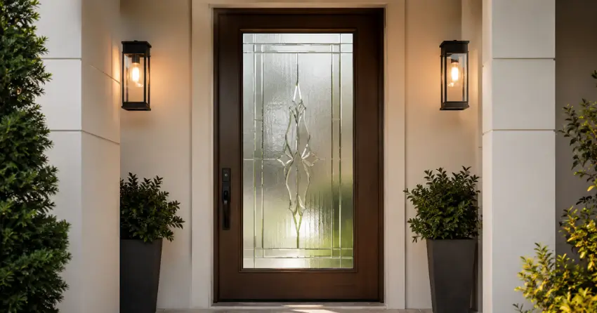 decorative frosted glass panel installed in a front door in Bradford