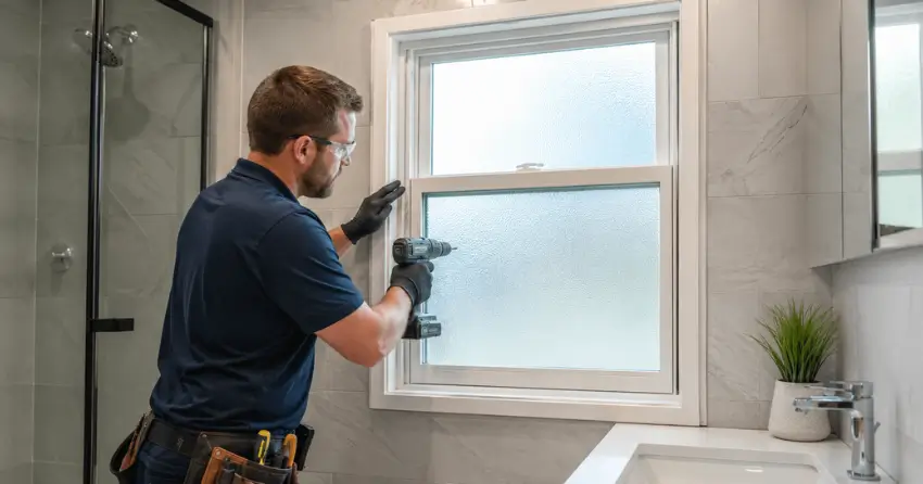 frosted glass installation bathroom window in Bond Head, Bradford