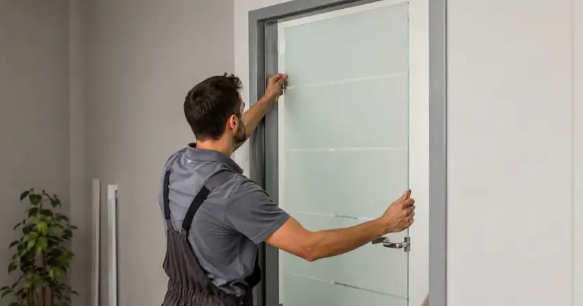 frosted glass interior door panel installation in Bradford