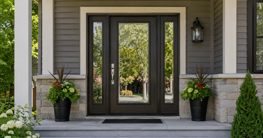 glass entry door with sidelights on a home in Green Valley, Bradford