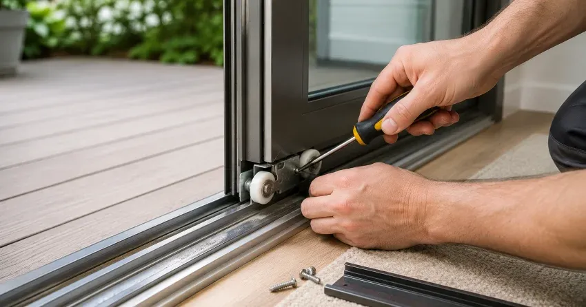 sliding door fix Bradford technician diagnosing track issue