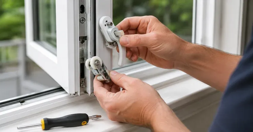 technician performing broken window repair Bradford on a sliding window