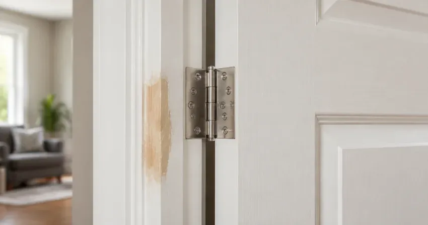 technician checking a warped door against a straightedge in Dunkerron, Bradford