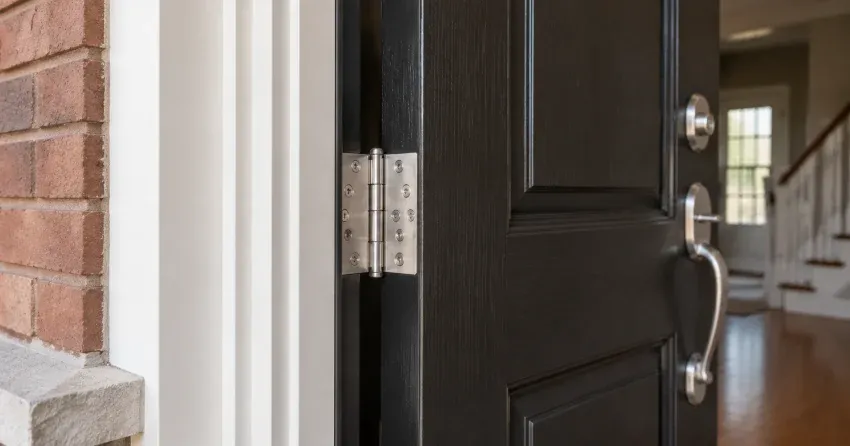 technician repairing a front door lock and frame in Bradford