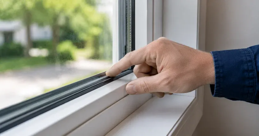 technician inspecting window glass seal in Bradford