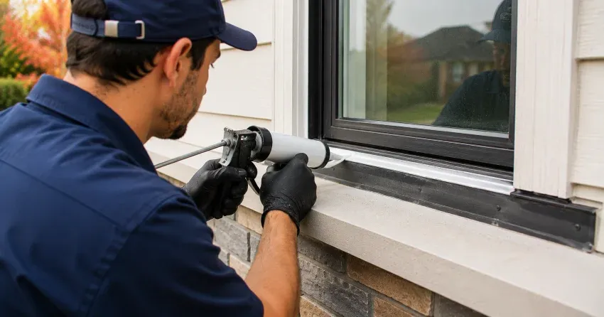 technician inspecting window flashing for leak source in Dunkerron, Bradford